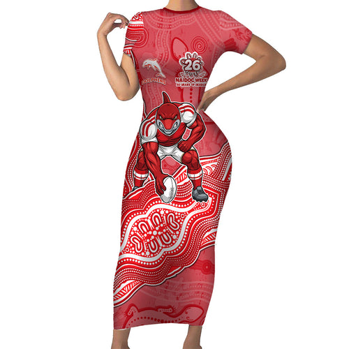 Dolphins NAIDOC Week 2026 Short Sleeve Bodycon Dress First Nations of Australia Aboriginal Mascot Rugby