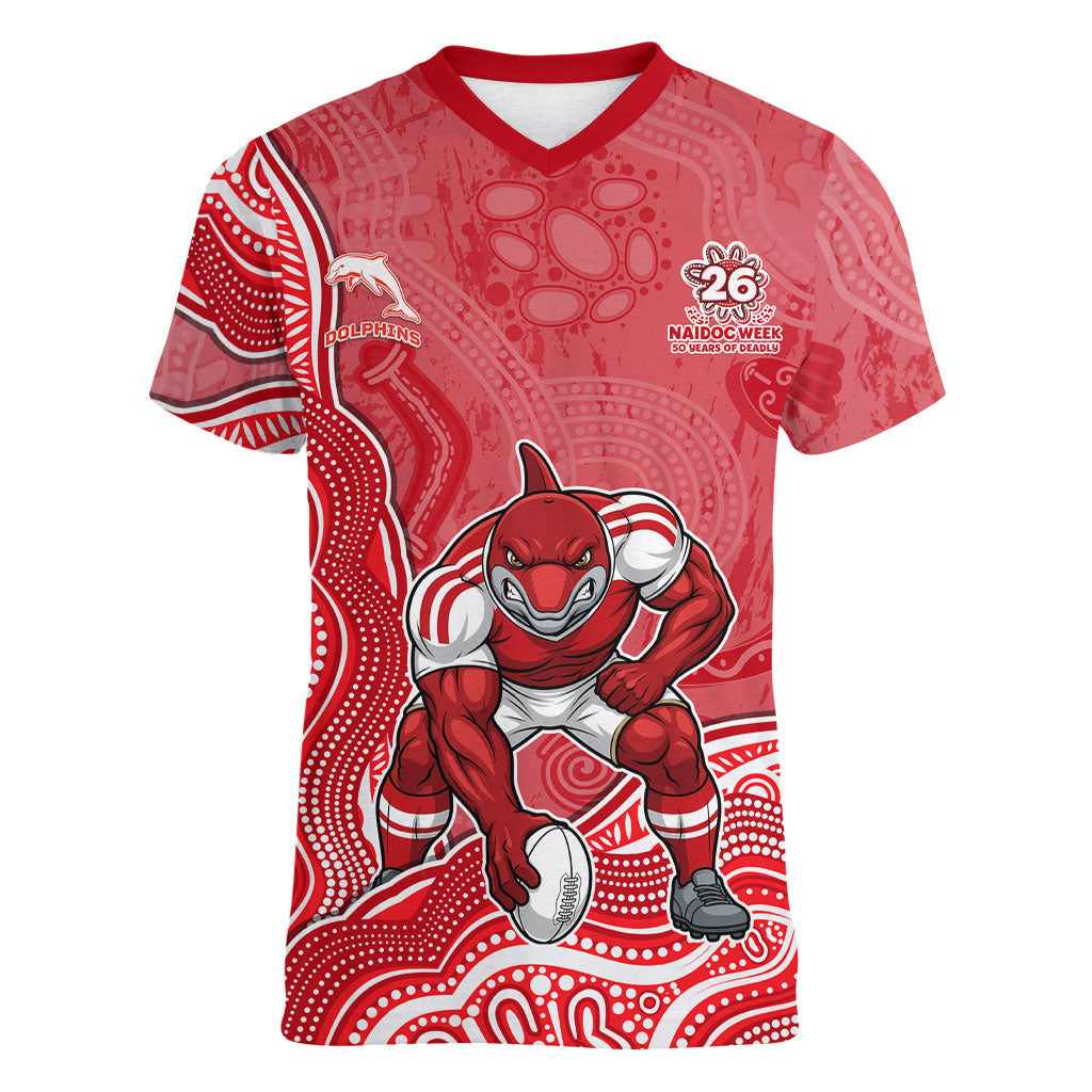 Dolphins NAIDOC Week 2026 Women V-Neck T-Shirt First Nations of Australia Aboriginal Mascot Rugby