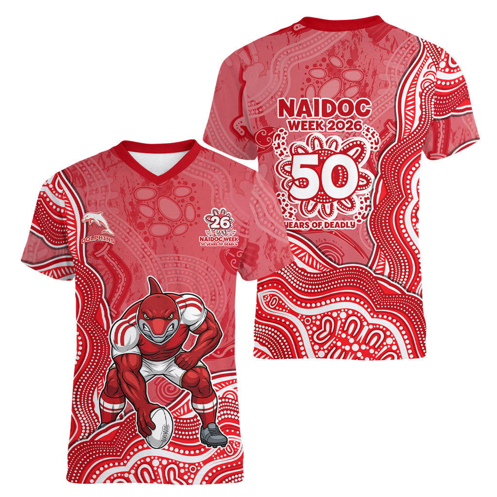 Dolphins NAIDOC Week 2026 Women V-Neck T-Shirt First Nations of Australia Aboriginal Mascot Rugby