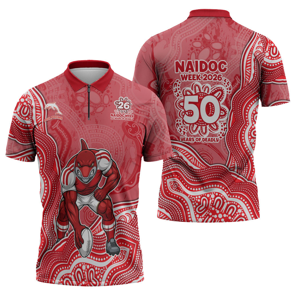Dolphins NAIDOC Week 2026 Zipper Polo Shirt First Nations of Australia Aboriginal Mascot Rugby