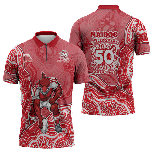 Dolphins NAIDOC Week 2026 Zipper Polo Shirt First Nations of Australia Aboriginal Mascot Rugby