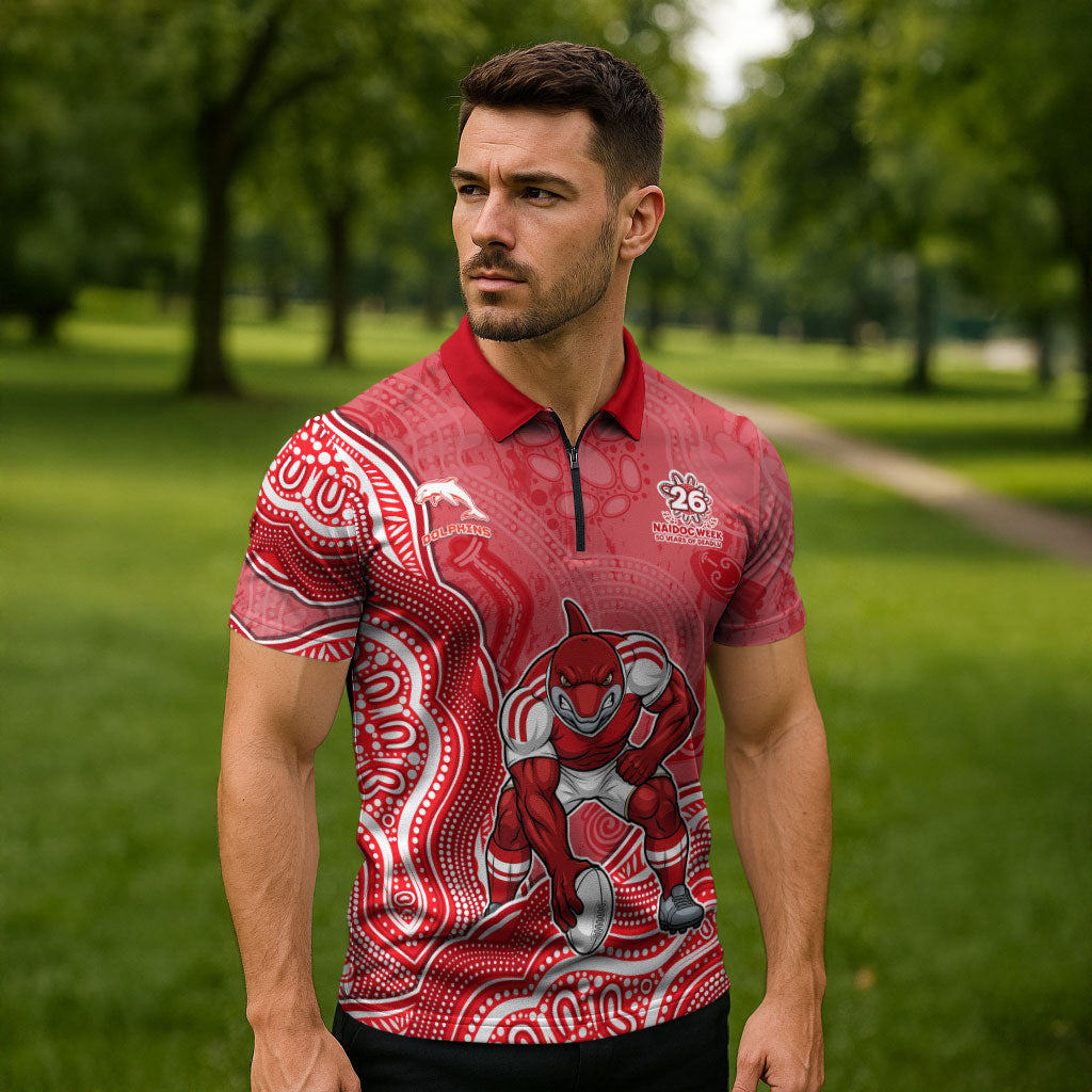 Dolphins NAIDOC Week 2026 Zipper Polo Shirt First Nations of Australia Aboriginal Mascot Rugby