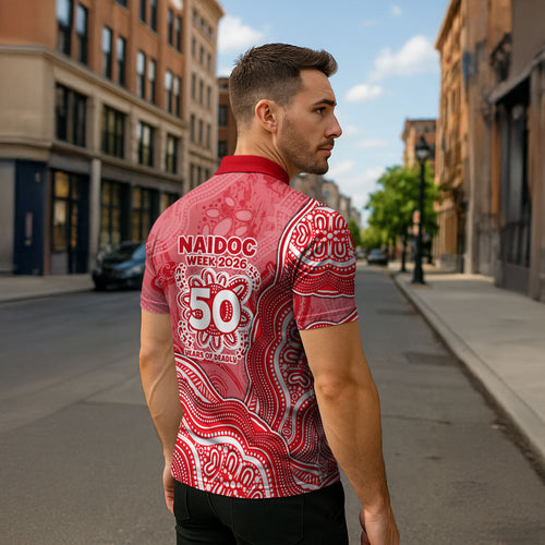 Dolphins NAIDOC Week 2026 Zipper Polo Shirt First Nations of Australia Aboriginal Mascot Rugby