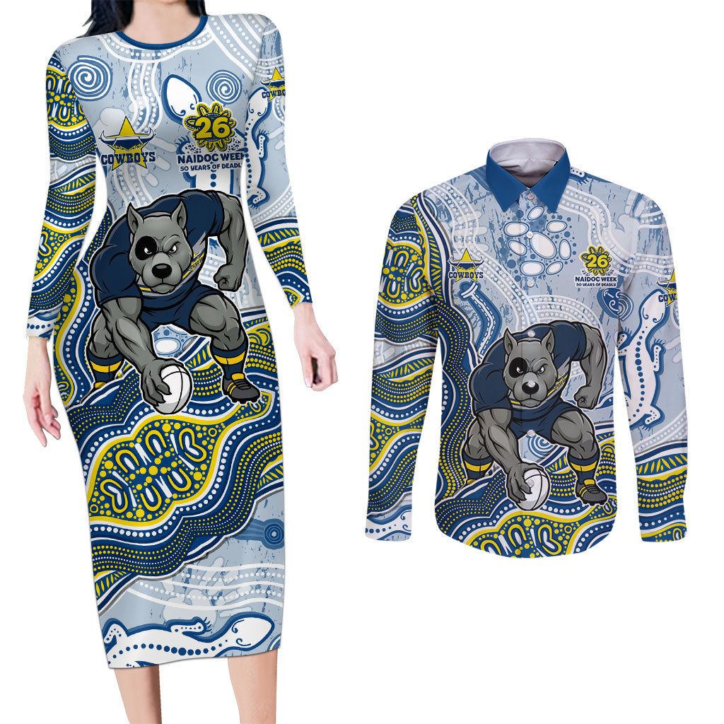 North Queensland Cowboys NAIDOC Week 2026 Couples Matching Long Sleeve Bodycon Dress and Long Sleeve Button Shirt First Nations of Australia Aboriginal Mascot Rugby