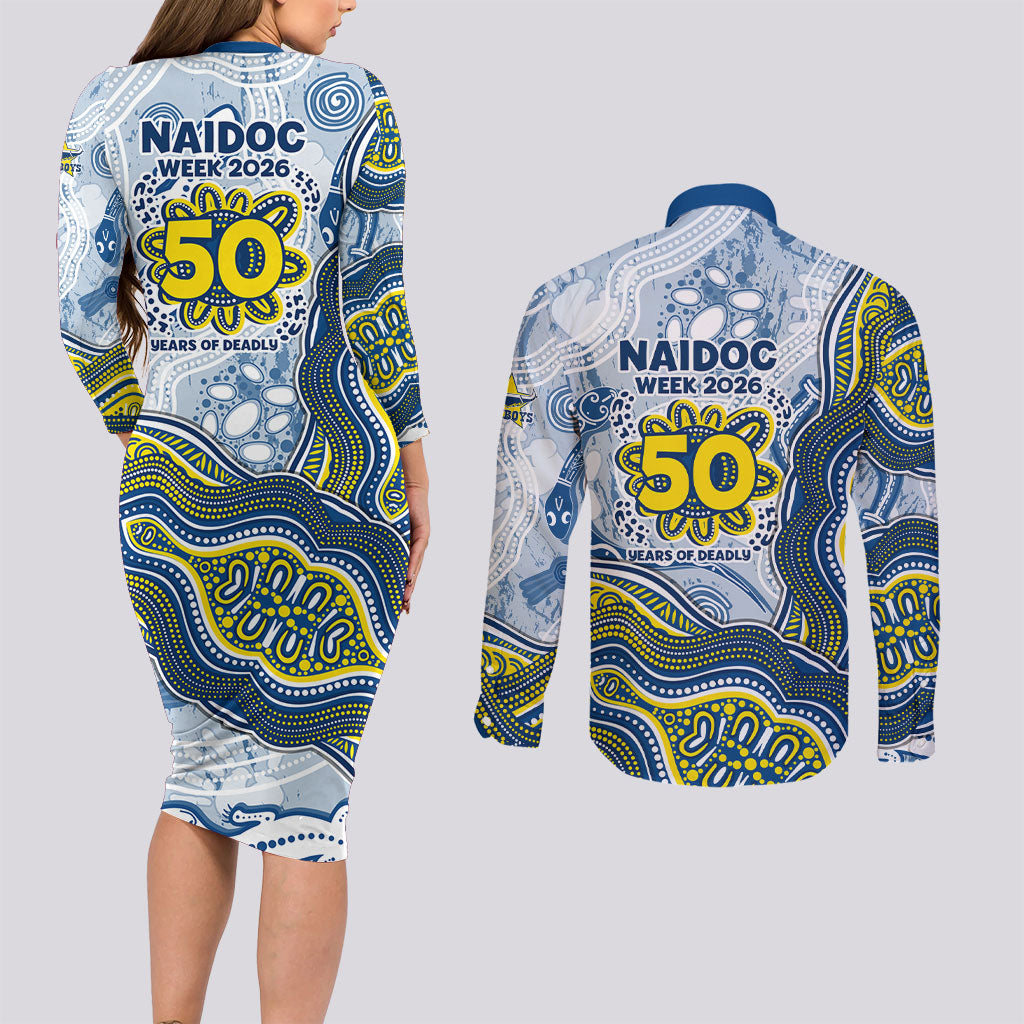 North Queensland Cowboys NAIDOC Week 2026 Couples Matching Long Sleeve Bodycon Dress and Long Sleeve Button Shirt First Nations of Australia Aboriginal Mascot Rugby
