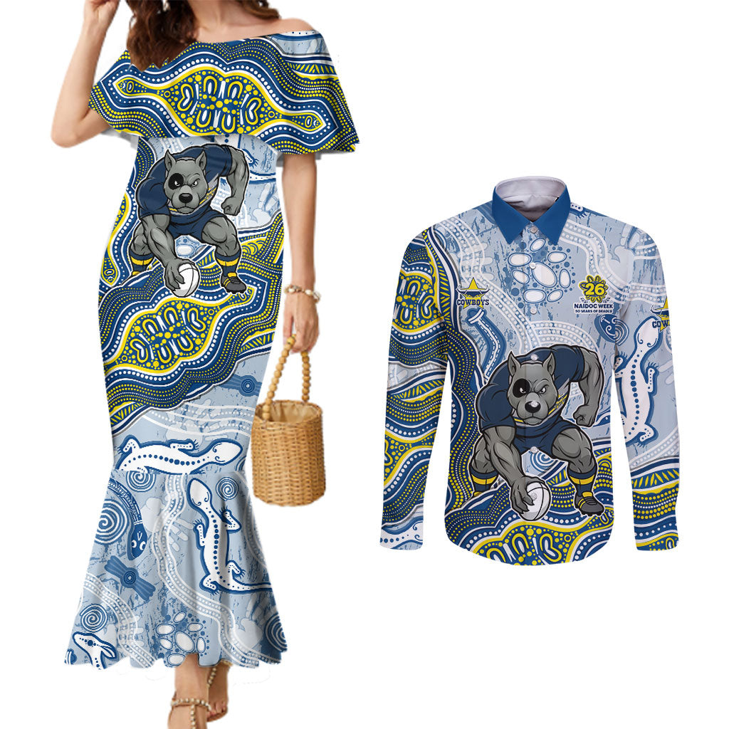 North Queensland Cowboys NAIDOC Week 2026 Couples Matching Mermaid Dress and Long Sleeve Button Shirt First Nations of Australia Aboriginal Mascot Rugby