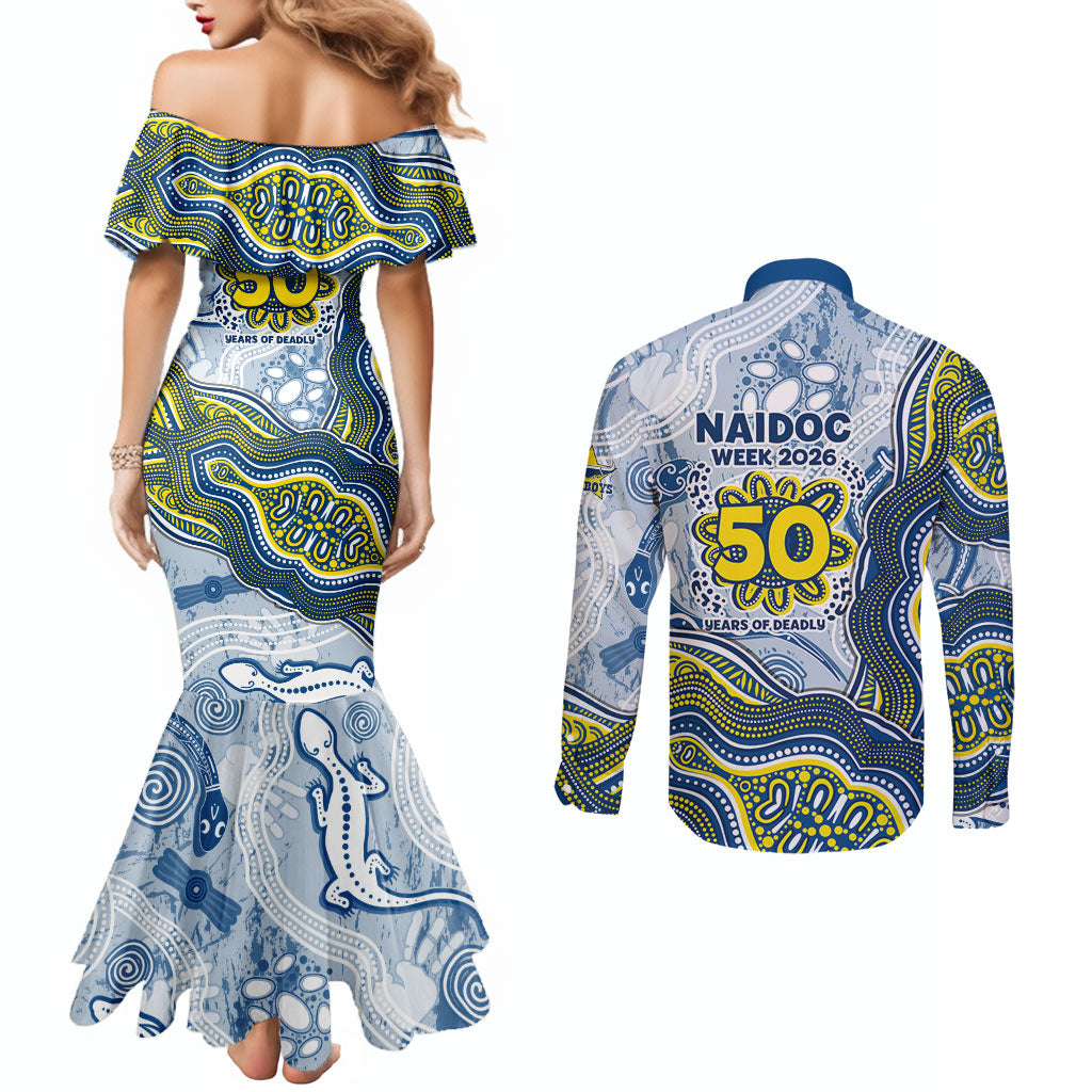 North Queensland Cowboys NAIDOC Week 2026 Couples Matching Mermaid Dress and Long Sleeve Button Shirt First Nations of Australia Aboriginal Mascot Rugby