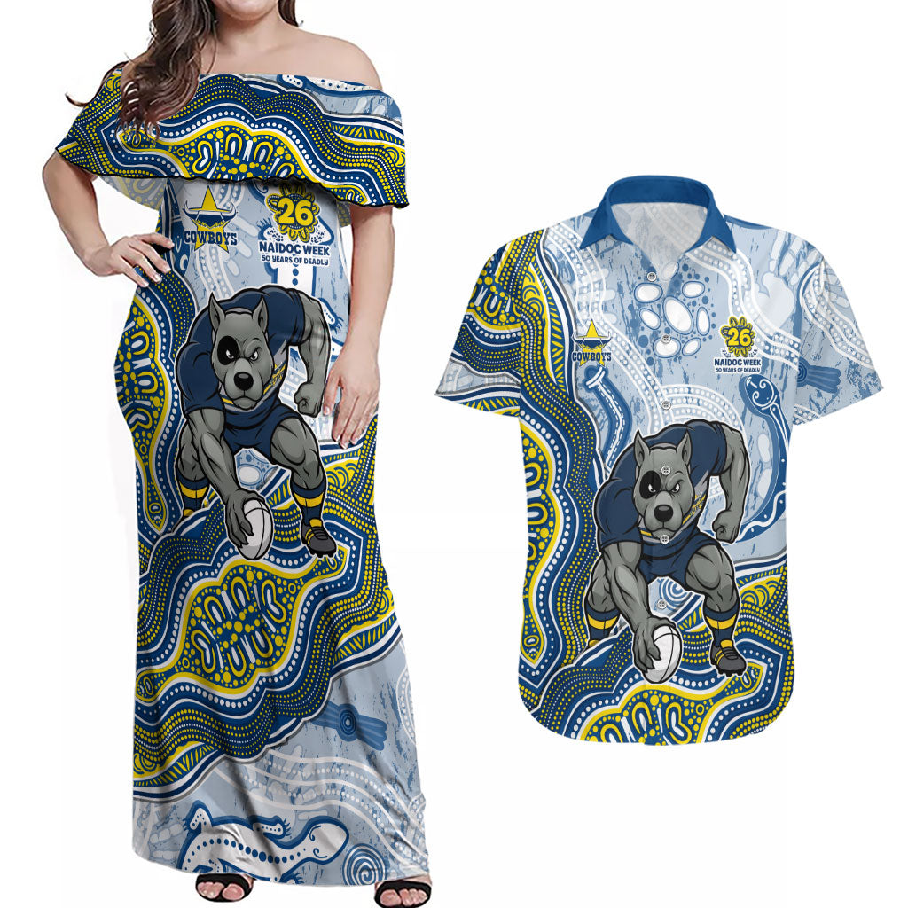 North Queensland Cowboys NAIDOC Week 2026 Couples Matching Off Shoulder Maxi Dress and Hawaiian Shirt First Nations of Australia Aboriginal Mascot Rugby