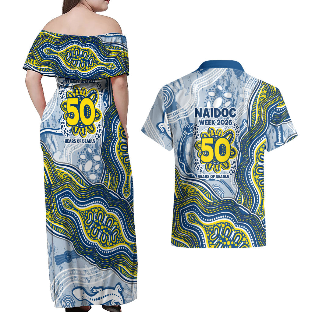 North Queensland Cowboys NAIDOC Week 2026 Couples Matching Off Shoulder Maxi Dress and Hawaiian Shirt First Nations of Australia Aboriginal Mascot Rugby