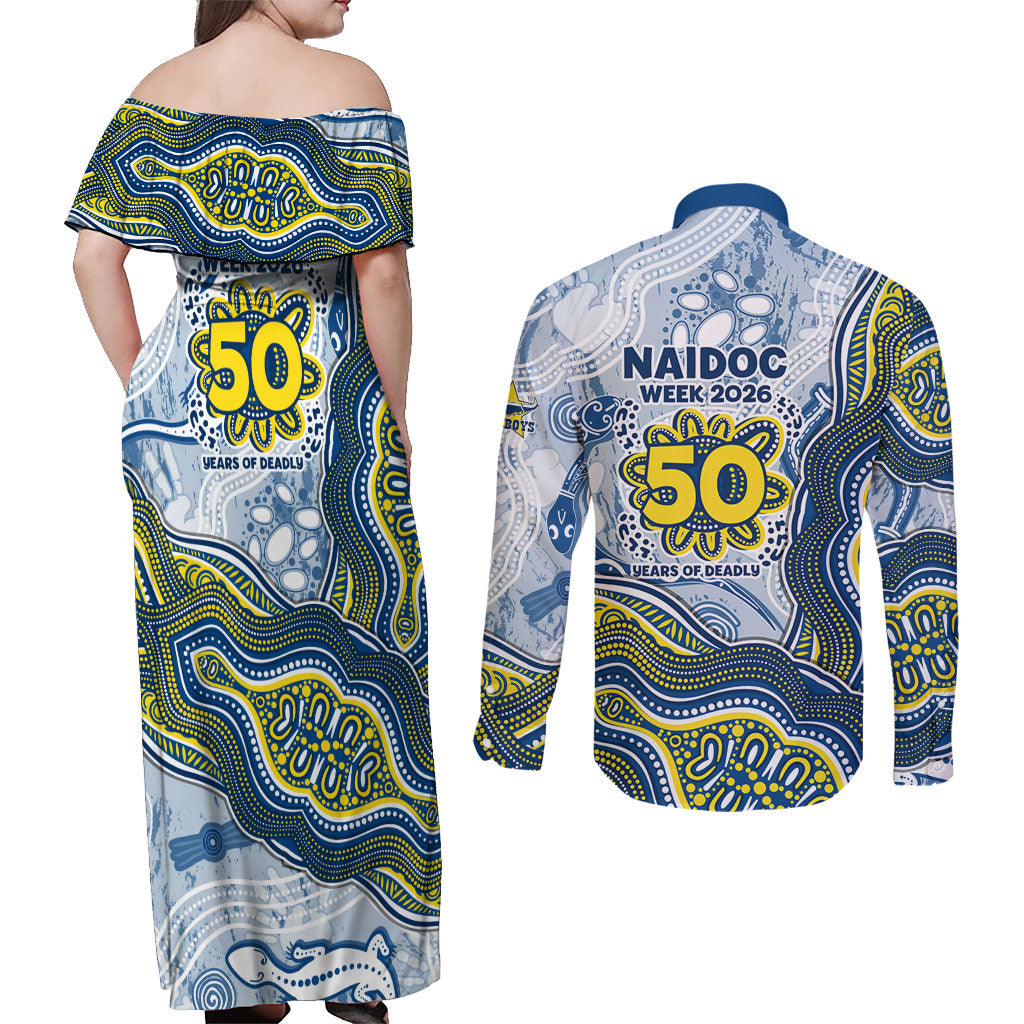 North Queensland Cowboys NAIDOC Week 2026 Couples Matching Off Shoulder Maxi Dress and Long Sleeve Button Shirt First Nations of Australia Aboriginal Mascot Rugby