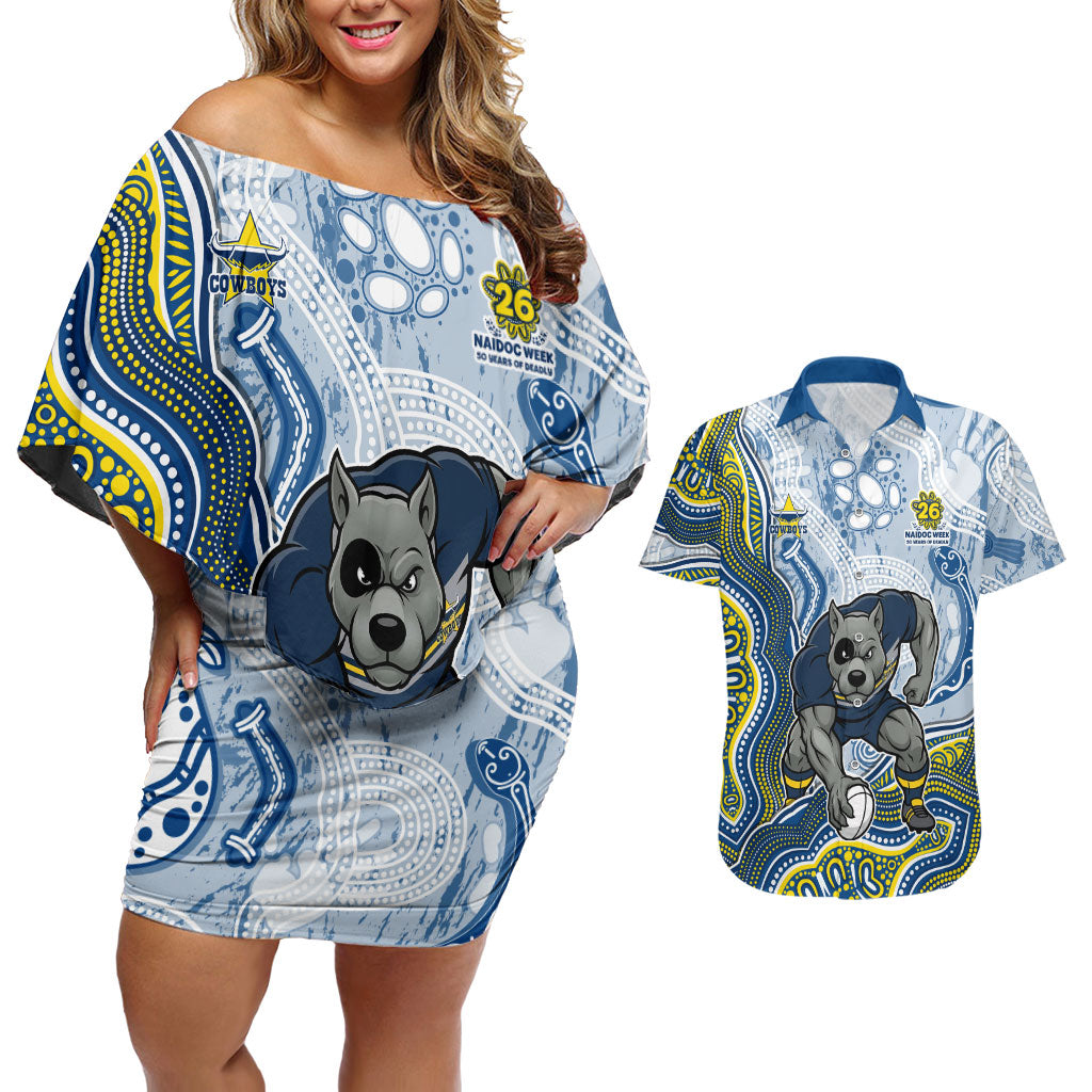 North Queensland Cowboys NAIDOC Week 2026 Couples Matching Off Shoulder Short Dress and Hawaiian Shirt First Nations of Australia Aboriginal Mascot Rugby