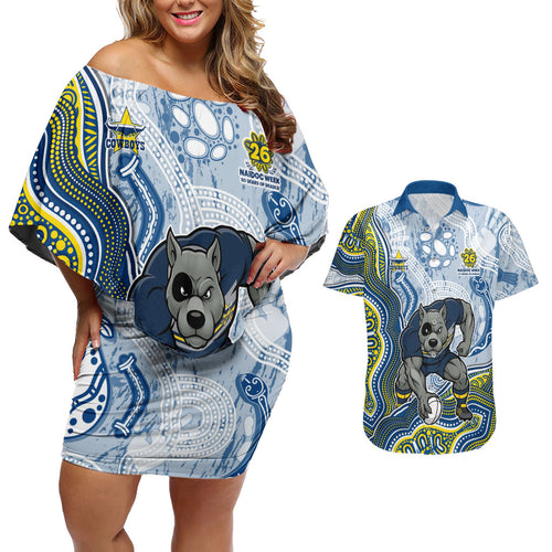 North Queensland Cowboys NAIDOC Week 2026 Couples Matching Off Shoulder Short Dress and Hawaiian Shirt First Nations of Australia Aboriginal Mascot Rugby