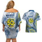 North Queensland Cowboys NAIDOC Week 2026 Couples Matching Off Shoulder Short Dress and Hawaiian Shirt First Nations of Australia Aboriginal Mascot Rugby