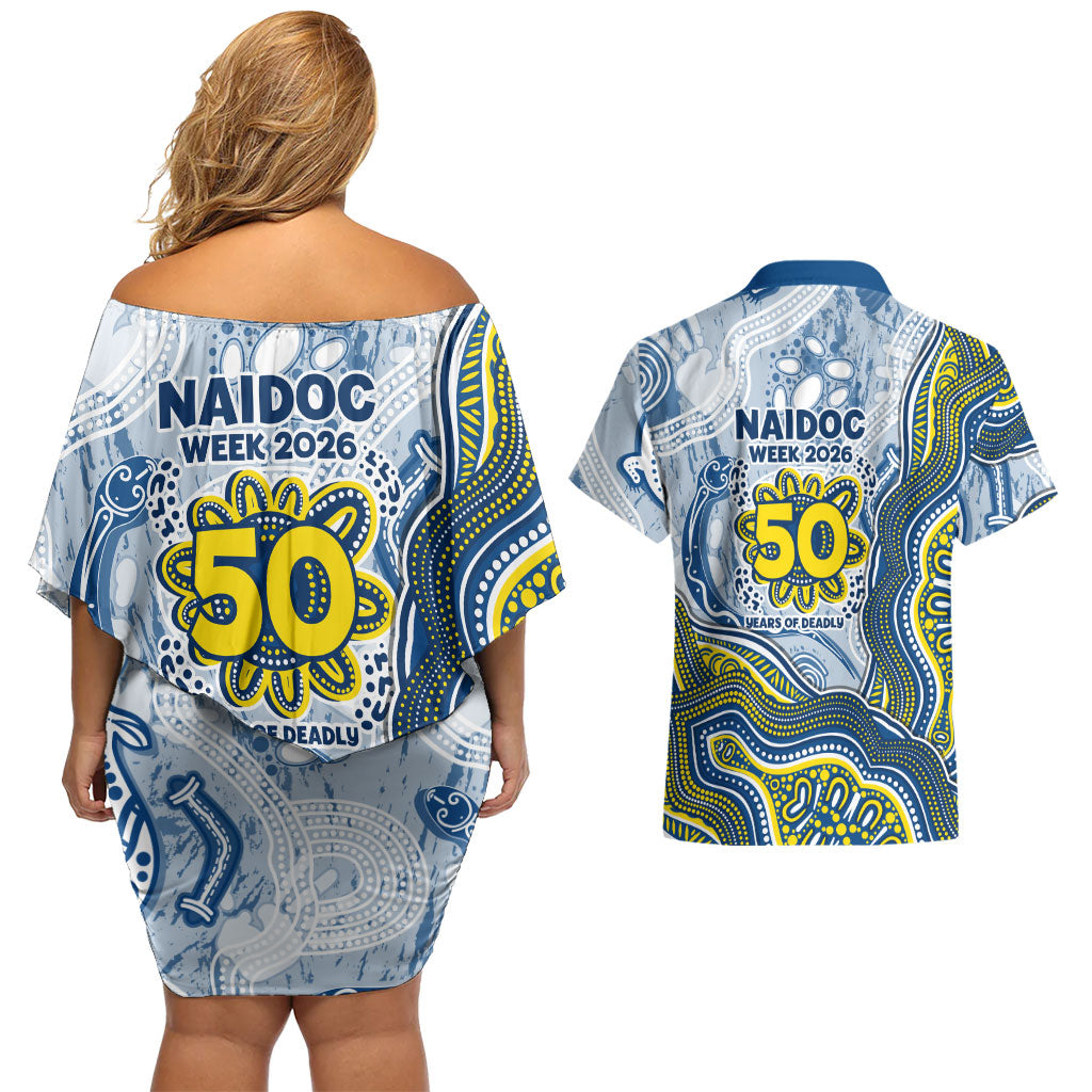 North Queensland Cowboys NAIDOC Week 2026 Couples Matching Off Shoulder Short Dress and Hawaiian Shirt First Nations of Australia Aboriginal Mascot Rugby