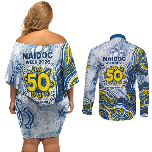 North Queensland Cowboys NAIDOC Week 2026 Couples Matching Off Shoulder Short Dress and Long Sleeve Button Shirt First Nations of Australia Aboriginal Mascot Rugby