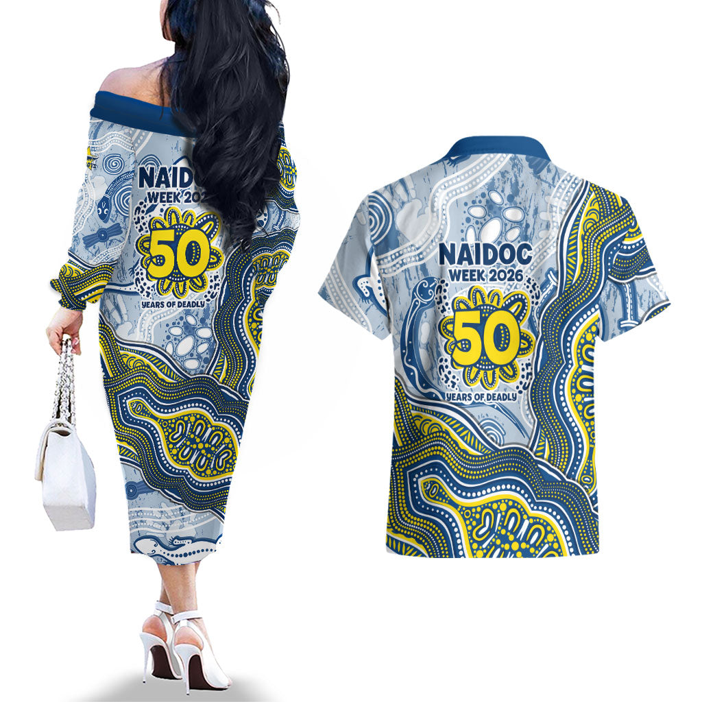 North Queensland Cowboys NAIDOC Week 2026 Couples Matching Off The Shoulder Long Sleeve Dress and Hawaiian Shirt First Nations of Australia Aboriginal Mascot Rugby