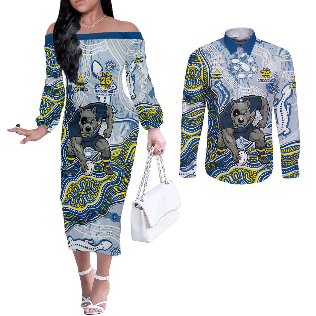 North Queensland Cowboys NAIDOC Week 2026 Couples Matching Off The Shoulder Long Sleeve Dress and Long Sleeve Button Shirt First Nations of Australia Aboriginal Mascot Rugby
