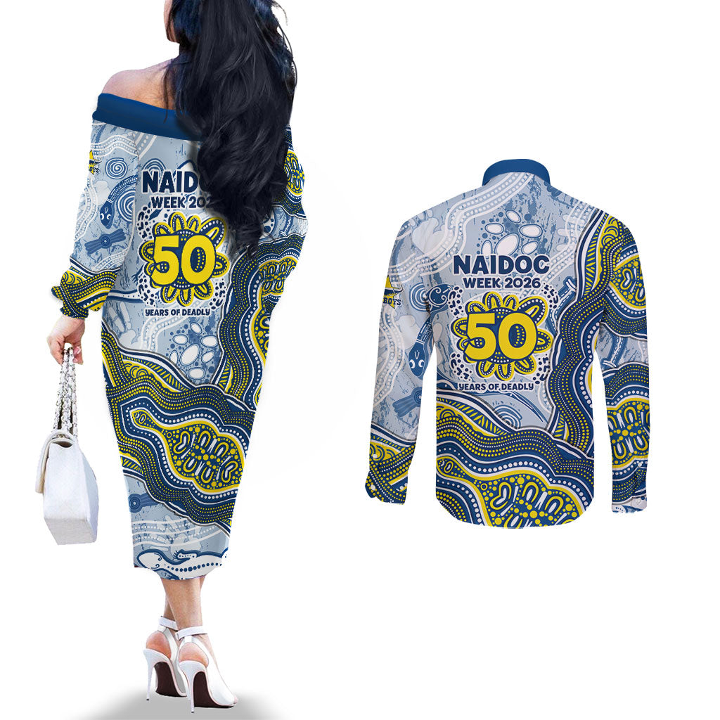 North Queensland Cowboys NAIDOC Week 2026 Couples Matching Off The Shoulder Long Sleeve Dress and Long Sleeve Button Shirt First Nations of Australia Aboriginal Mascot Rugby
