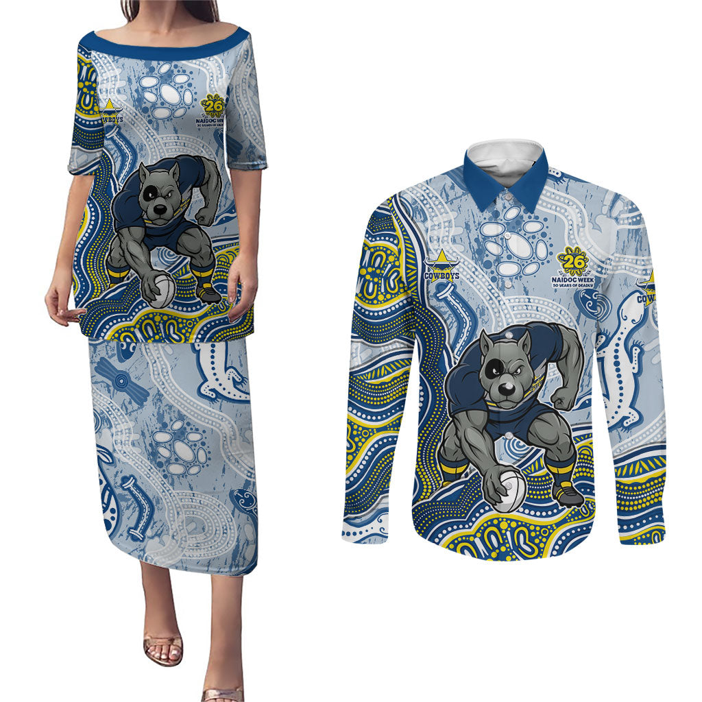 North Queensland Cowboys NAIDOC Week 2026 Couples Matching Puletasi and Long Sleeve Button Shirt First Nations of Australia Aboriginal Mascot Rugby