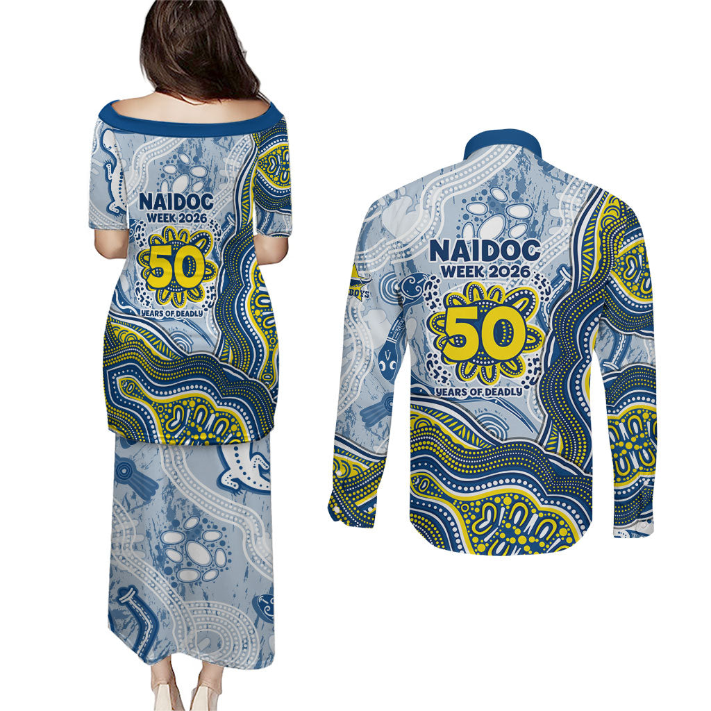 North Queensland Cowboys NAIDOC Week 2026 Couples Matching Puletasi and Long Sleeve Button Shirt First Nations of Australia Aboriginal Mascot Rugby