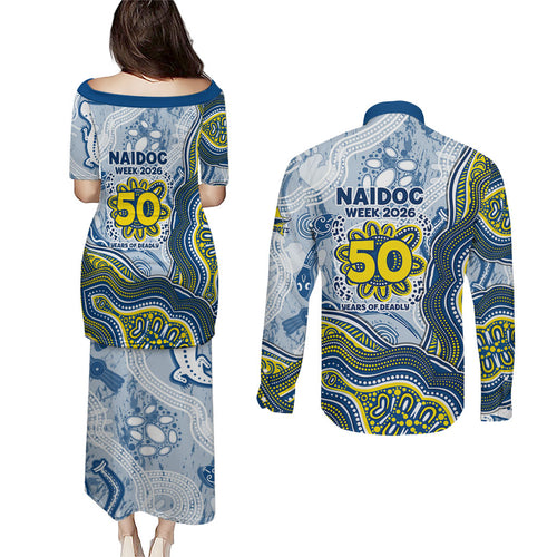 North Queensland Cowboys NAIDOC Week 2026 Couples Matching Puletasi and Long Sleeve Button Shirt First Nations of Australia Aboriginal Mascot Rugby
