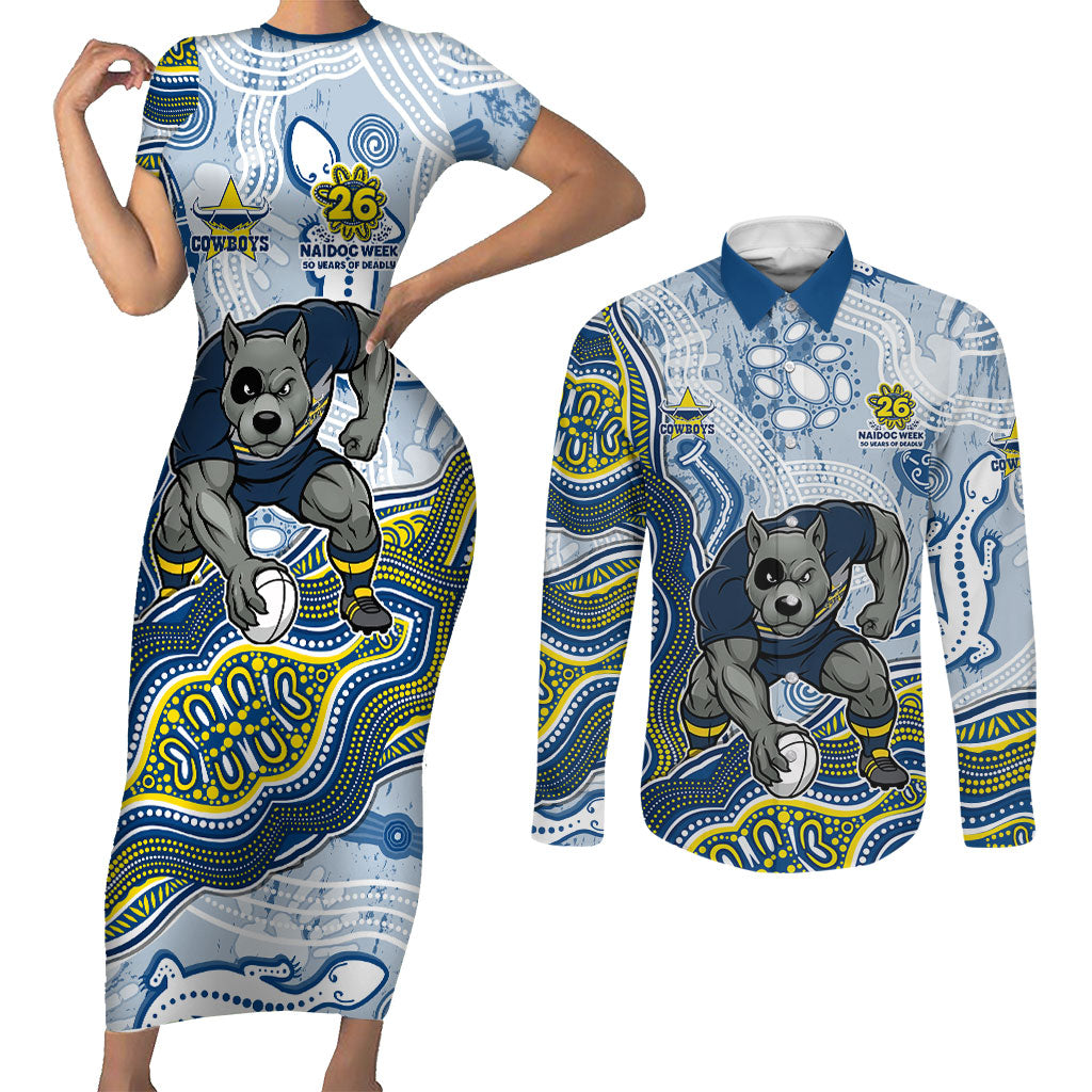 North Queensland Cowboys NAIDOC Week 2026 Couples Matching Short Sleeve Bodycon Dress and Long Sleeve Button Shirt First Nations of Australia Aboriginal Mascot Rugby
