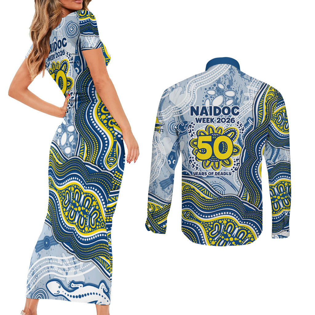 North Queensland Cowboys NAIDOC Week 2026 Couples Matching Short Sleeve Bodycon Dress and Long Sleeve Button Shirt First Nations of Australia Aboriginal Mascot Rugby
