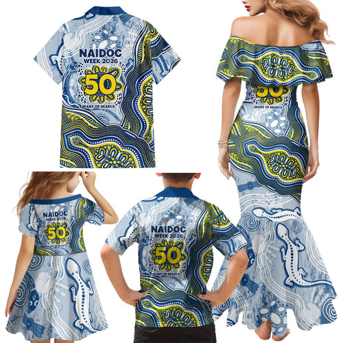 North Queensland Cowboys NAIDOC Week 2026 Family Matching Mermaid Dress and Hawaiian Shirt First Nations of Australia Aboriginal Mascot Rugby