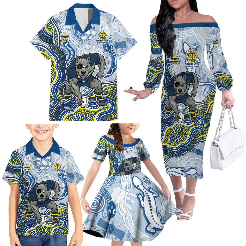 North Queensland Cowboys NAIDOC Week 2026 Family Matching Off The Shoulder Long Sleeve Dress and Hawaiian Shirt First Nations of Australia Aboriginal Mascot Rugby