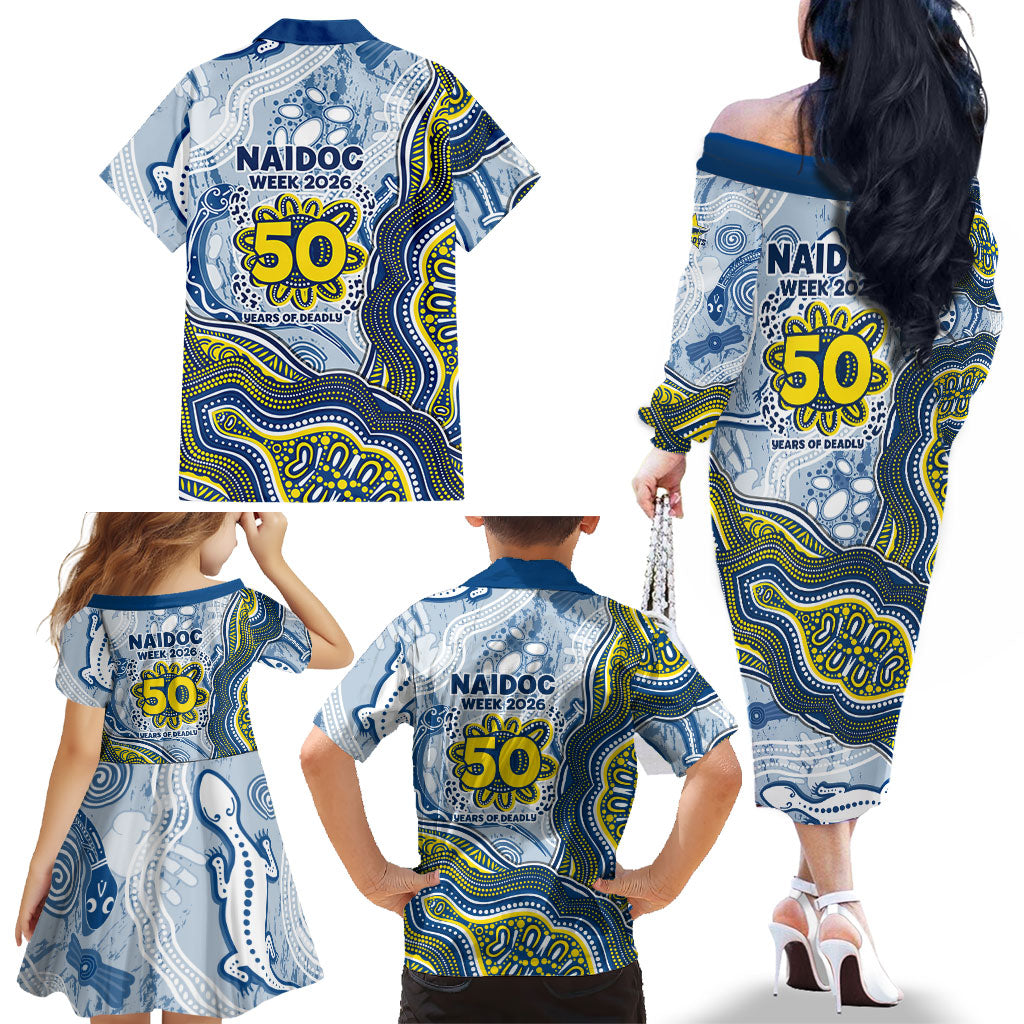 North Queensland Cowboys NAIDOC Week 2026 Family Matching Off The Shoulder Long Sleeve Dress and Hawaiian Shirt First Nations of Australia Aboriginal Mascot Rugby