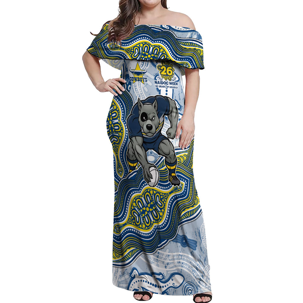 North Queensland Cowboys NAIDOC Week 2026 Off Shoulder Maxi Dress First Nations of Australia Aboriginal Mascot Rugby