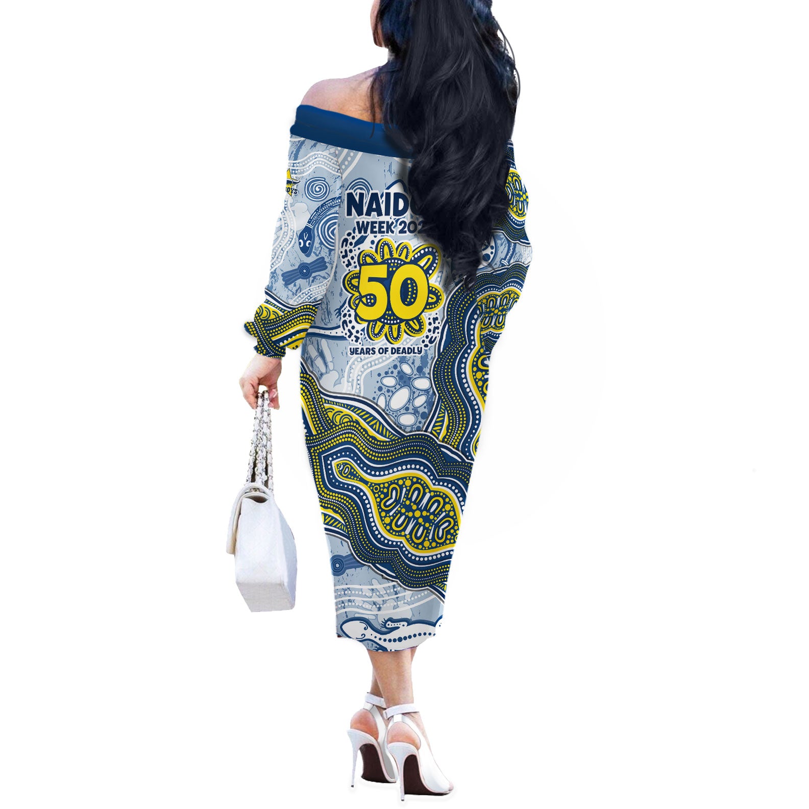North Queensland Cowboys NAIDOC Week 2026 Off The Shoulder Long Sleeve Dress First Nations of Australia Aboriginal Mascot Rugby