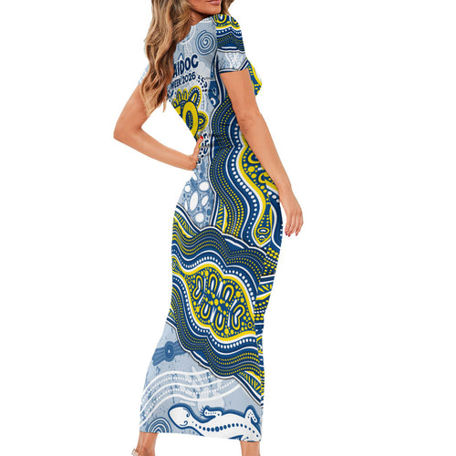 North Queensland Cowboys NAIDOC Week 2026 Short Sleeve Bodycon Dress First Nations of Australia Aboriginal Mascot Rugby