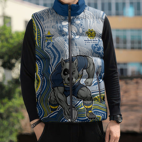 North Queensland Cowboys NAIDOC Week 2026 Sleeveless Puffer Jacket First Nations of Australia Aboriginal Mascot Rugby