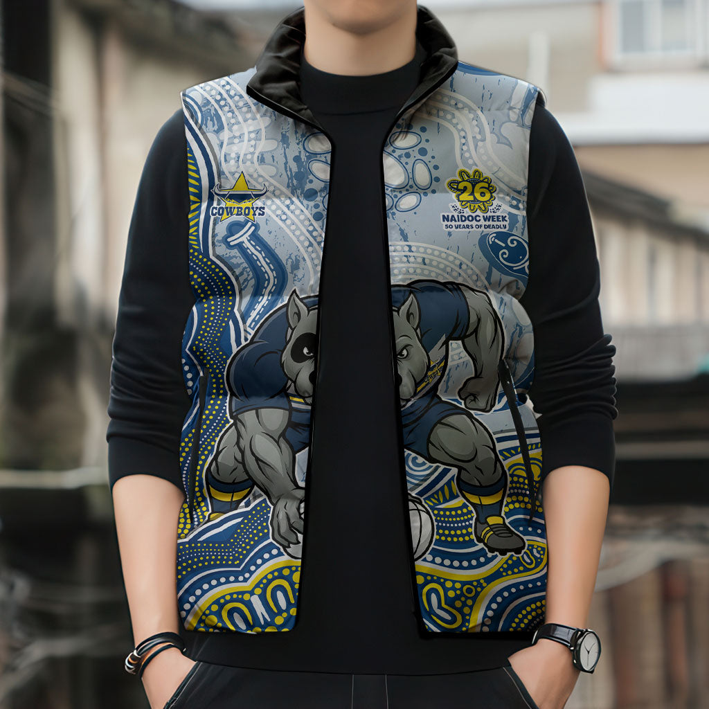 North Queensland Cowboys NAIDOC Week 2026 Sleeveless Puffer Jacket First Nations of Australia Aboriginal Mascot Rugby