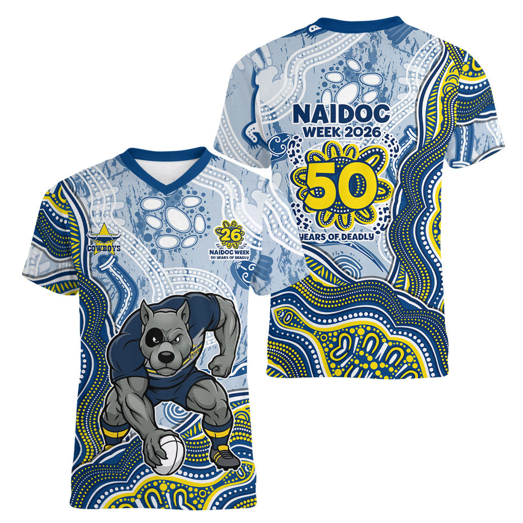 North Queensland Cowboys NAIDOC Week 2026 Women V-Neck T-Shirt First Nations of Australia Aboriginal Mascot Rugby