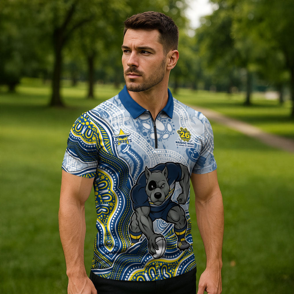 North Queensland Cowboys NAIDOC Week 2026 Zipper Polo Shirt First Nations of Australia Aboriginal Mascot Rugby