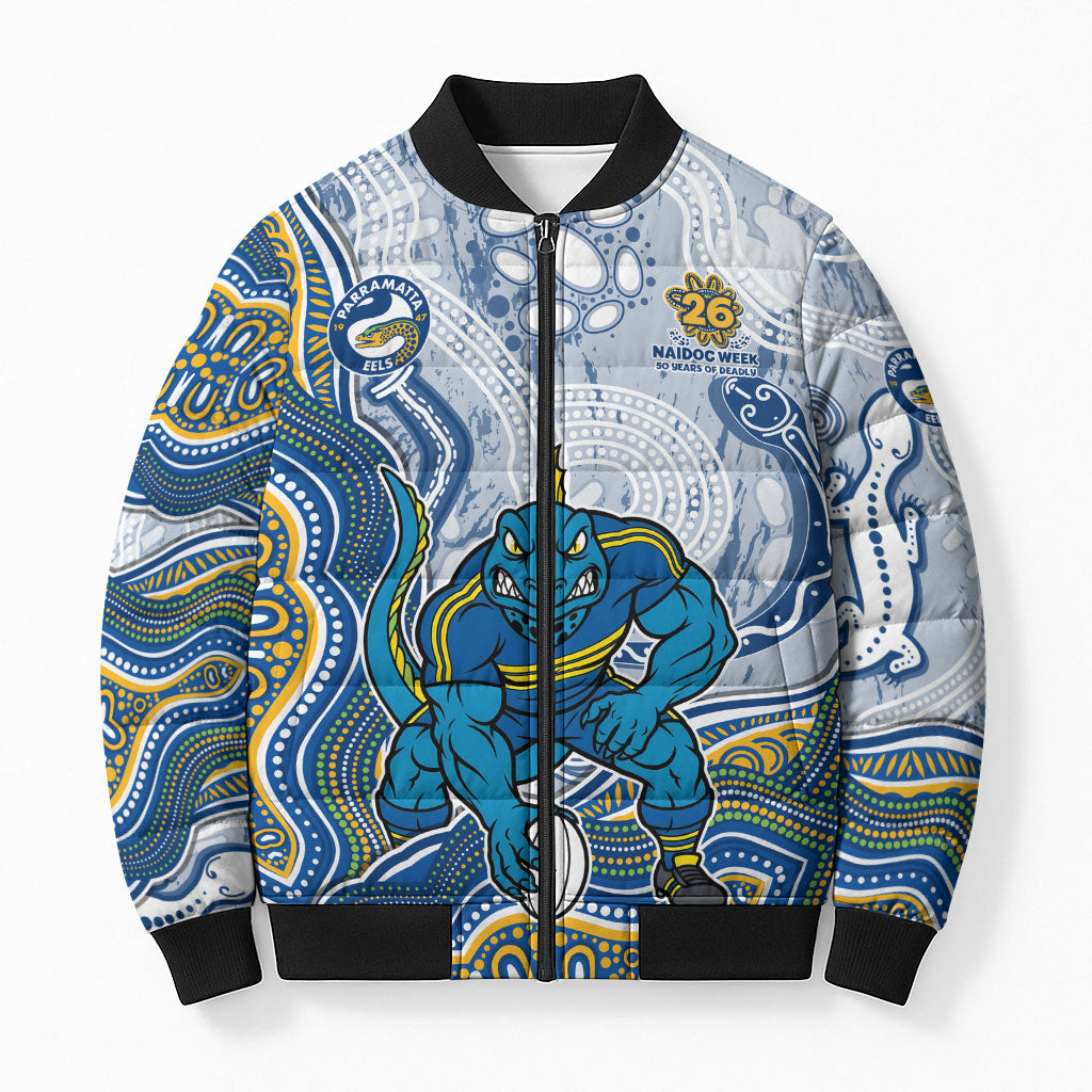 Parramatta Eels NAIDOC Week 2026 Bomber Puffer Jacket First Nations of Australia Aboriginal Mascot Rugby