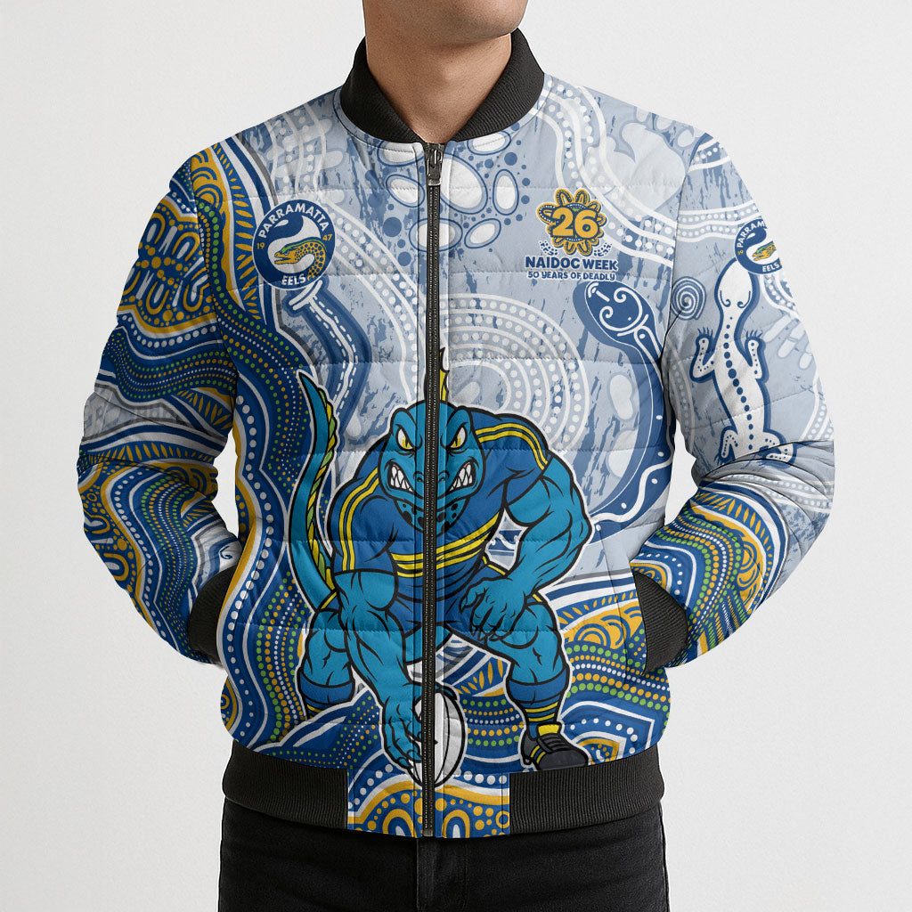 Parramatta Eels NAIDOC Week 2026 Bomber Puffer Jacket First Nations of Australia Aboriginal Mascot Rugby