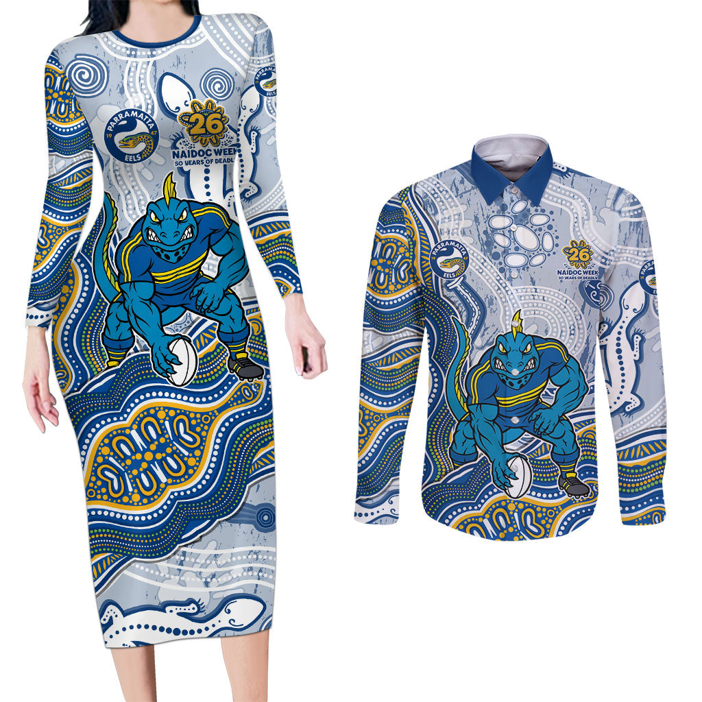 Parramatta Eels NAIDOC Week 2026 Couples Matching Long Sleeve Bodycon Dress and Long Sleeve Button Shirt First Nations of Australia Aboriginal Mascot Rugby