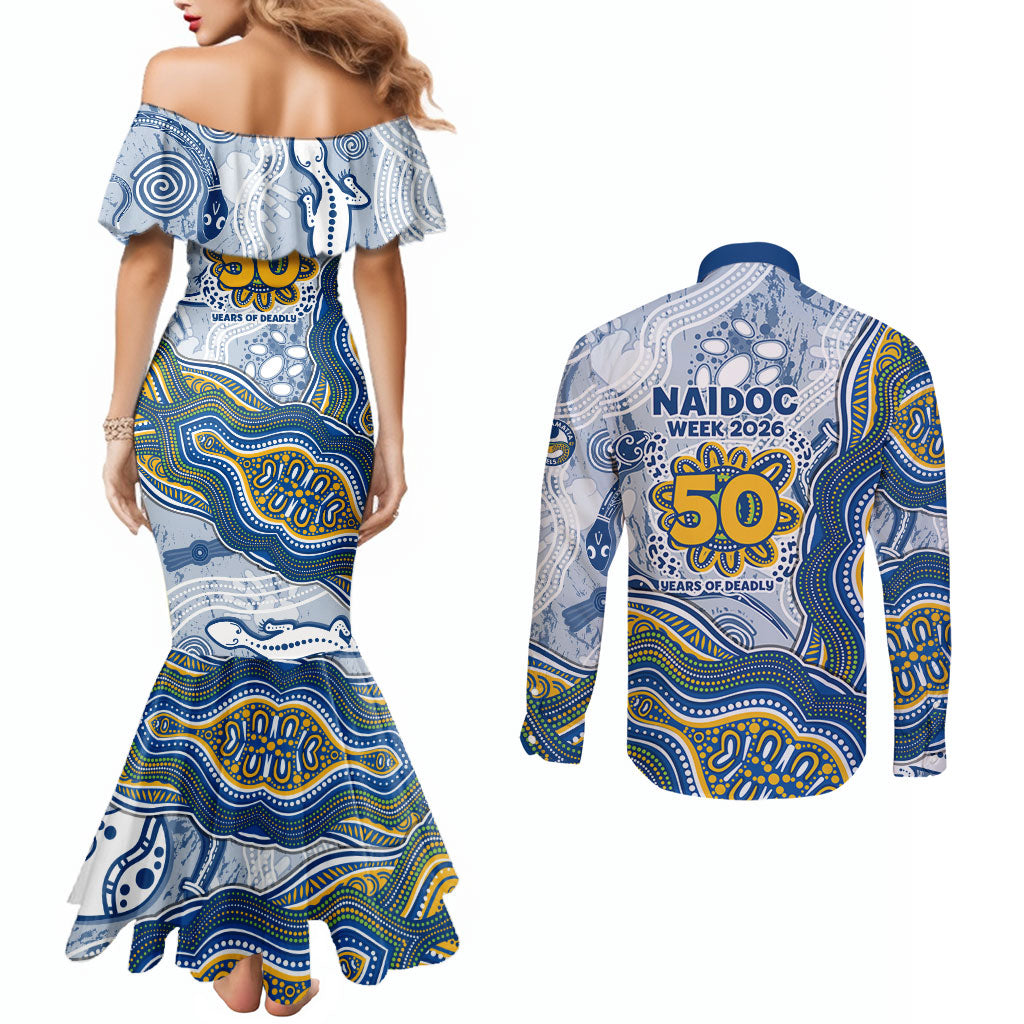 Parramatta Eels NAIDOC Week 2026 Couples Matching Mermaid Dress and Long Sleeve Button Shirt First Nations of Australia Aboriginal Mascot Rugby