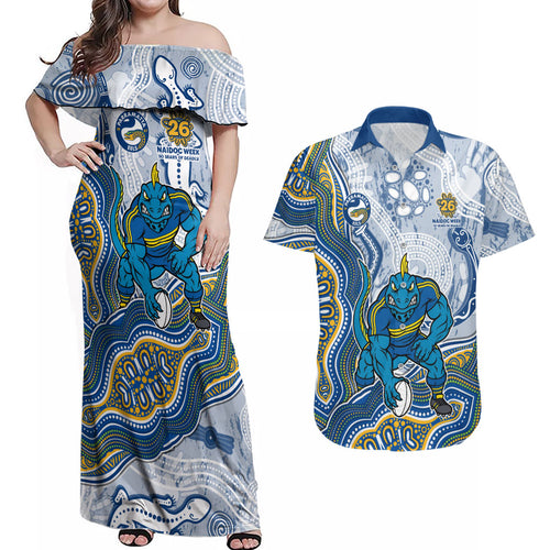 Parramatta Eels NAIDOC Week 2026 Couples Matching Off Shoulder Maxi Dress and Hawaiian Shirt First Nations of Australia Aboriginal Mascot Rugby