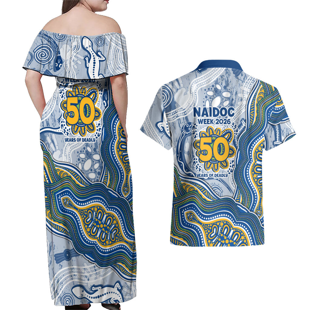 Parramatta Eels NAIDOC Week 2026 Couples Matching Off Shoulder Maxi Dress and Hawaiian Shirt First Nations of Australia Aboriginal Mascot Rugby