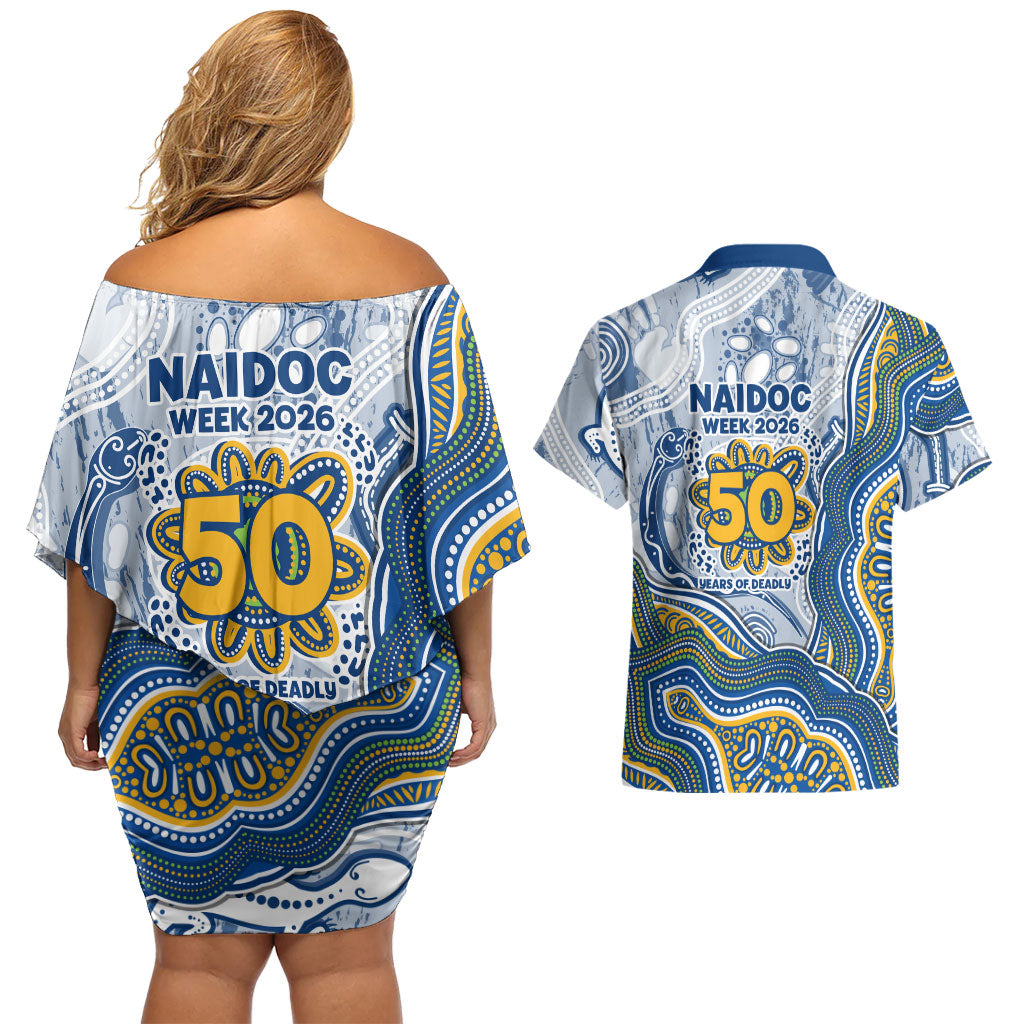 Parramatta Eels NAIDOC Week 2026 Couples Matching Off Shoulder Short Dress and Hawaiian Shirt First Nations of Australia Aboriginal Mascot Rugby