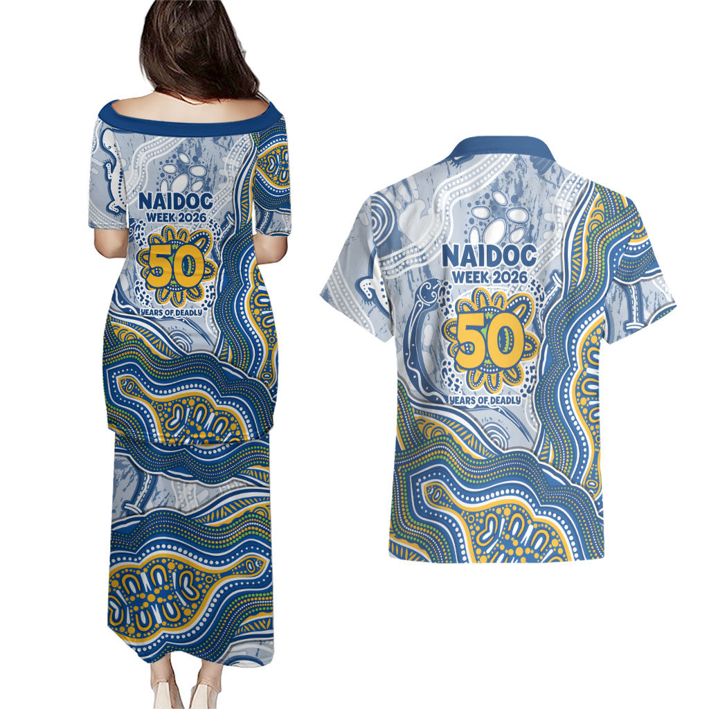 Parramatta Eels NAIDOC Week 2026 Couples Matching Puletasi and Hawaiian Shirt First Nations of Australia Aboriginal Mascot Rugby