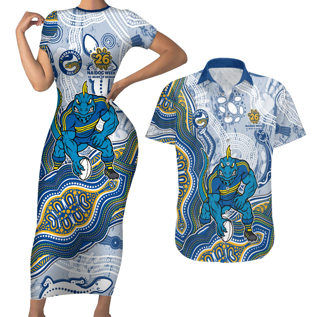 Parramatta Eels NAIDOC Week 2026 Couples Matching Short Sleeve Bodycon Dress and Hawaiian Shirt First Nations of Australia Aboriginal Mascot Rugby