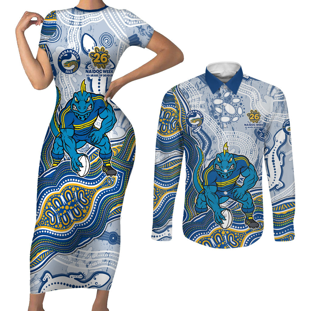 Parramatta Eels NAIDOC Week 2026 Couples Matching Short Sleeve Bodycon Dress and Long Sleeve Button Shirt First Nations of Australia Aboriginal Mascot Rugby