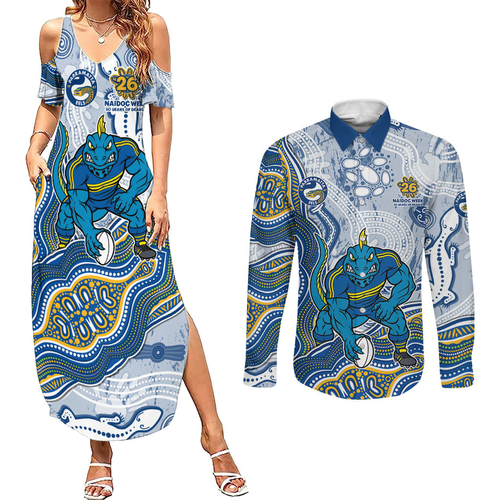 Parramatta Eels NAIDOC Week 2026 Couples Matching Summer Maxi Dress and Long Sleeve Button Shirt First Nations of Australia Aboriginal Mascot Rugby