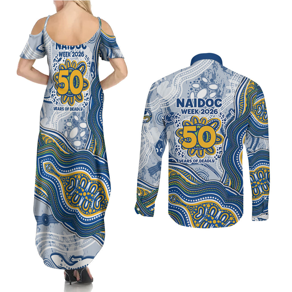 Parramatta Eels NAIDOC Week 2026 Couples Matching Summer Maxi Dress and Long Sleeve Button Shirt First Nations of Australia Aboriginal Mascot Rugby