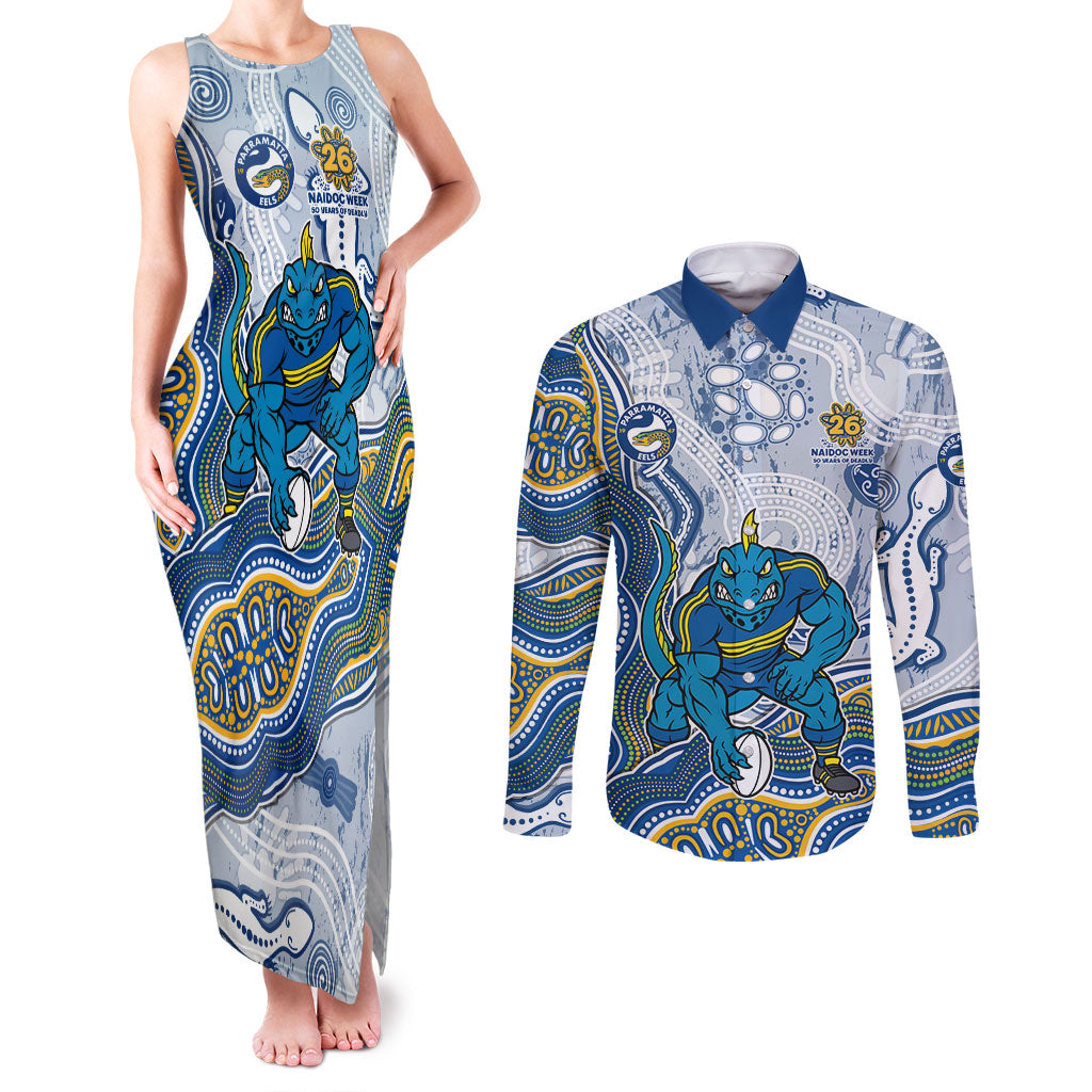 Parramatta Eels NAIDOC Week 2026 Couples Matching Tank Maxi Dress and Long Sleeve Button Shirt First Nations of Australia Aboriginal Mascot Rugby